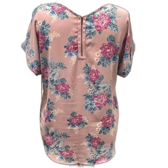 HIPPIE ROSE Junior’s Back-Zip Cuff-Sleeved Top, Purple Floral Size L - Picture 6 of 6